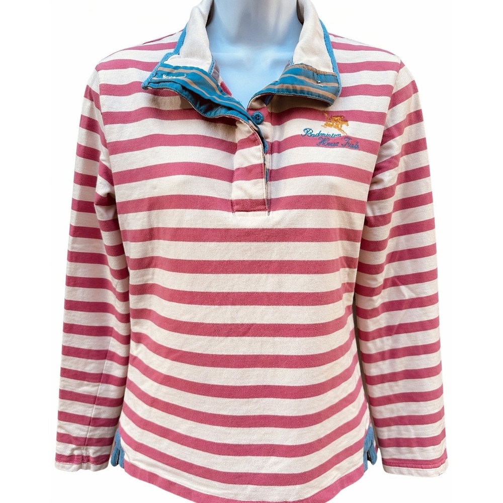 Vintage Joules Heavyweight Rugby Shirt Pink Stripe Badminton Horse Trials US 8